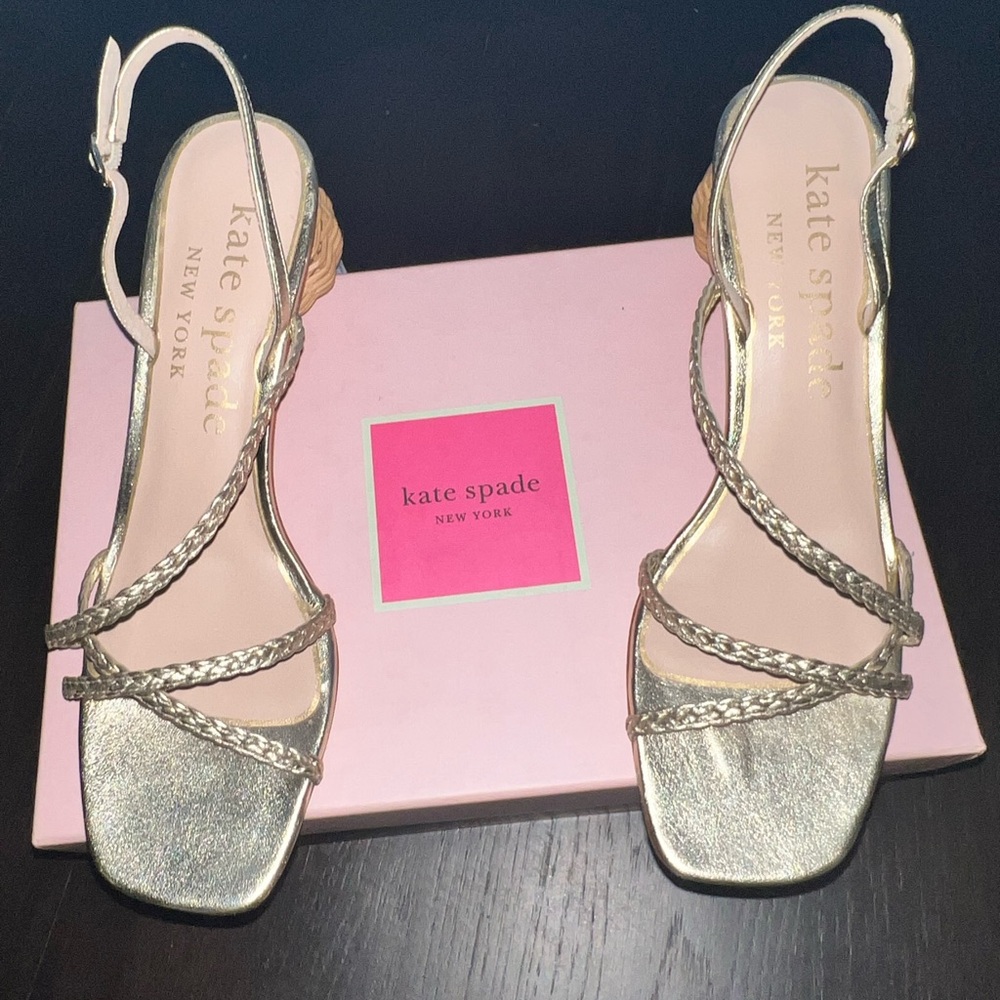 Kate Spate Heeled Sandals - Gold - Size 9.5